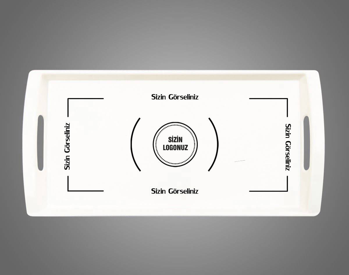 Melaminden üretilmiş  kenarı saplı desenli tepsi Ölçü Tablosu ve Adet