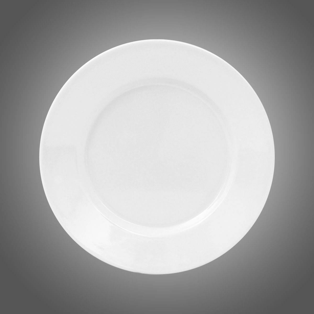 23 cm çapında melaminden üretilmiş beyaz ve desenli servis tabağı